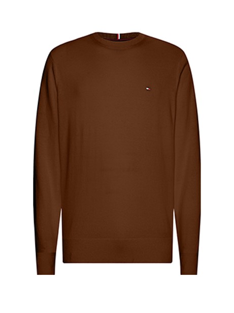 Brown crew-neck sweater with mini logo