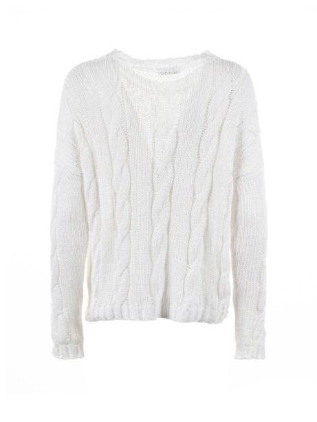 White crew-neck sweater with braid motif
