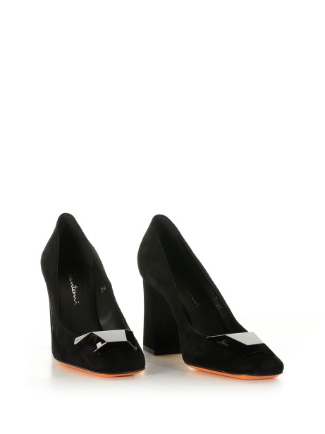 Black suede pumps with accessory 2