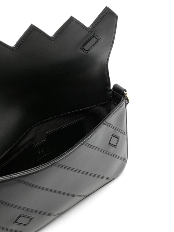 Borsa a spalla Flap Wave nera in pelle