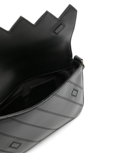 Flap Wave black leather shoulder bag