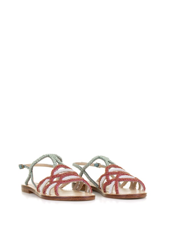 Leather sole sandals with handmade embroidery