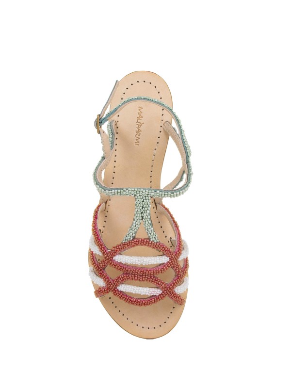 Leather sole sandals with handmade embroidery
