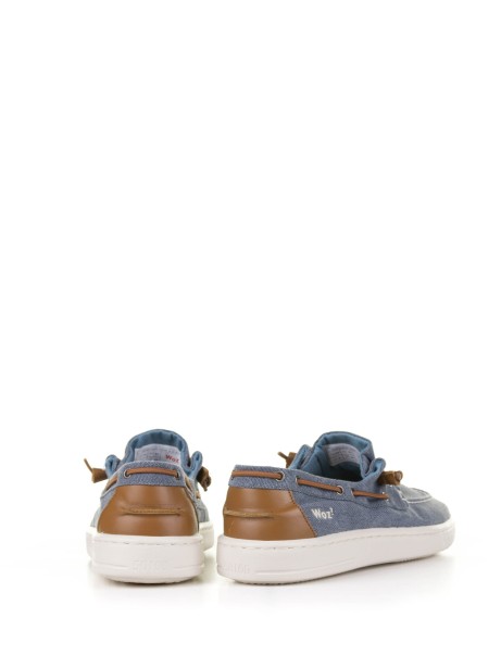 Blue denim boat shoe