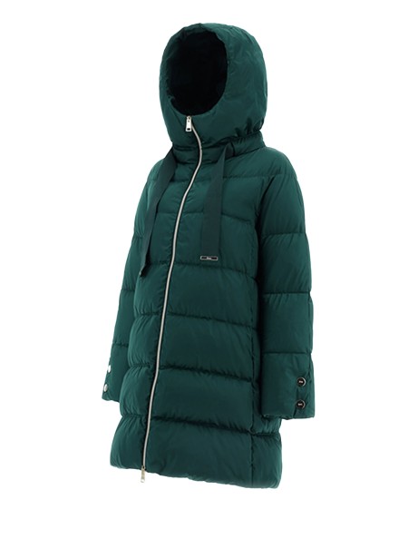 Green satin down jacket with hood and maxi drawstring 2