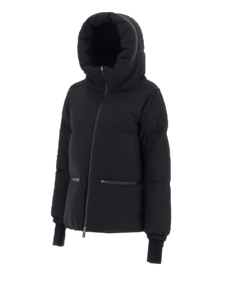 Black down jacket with hood and zip 2