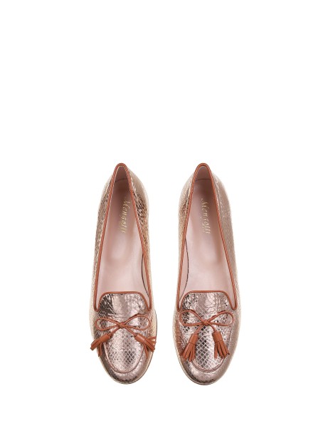Loafers With Bow In Golden Leather