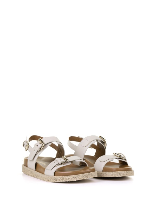 Low double buckle leather sandal