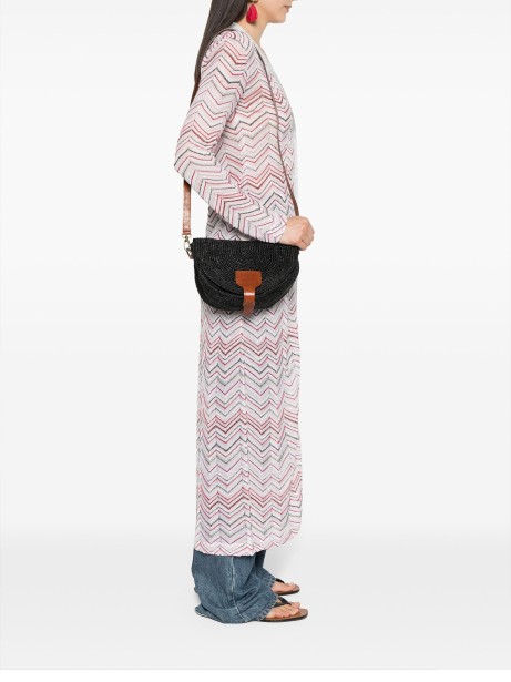 Medium black raffia shoulder bag