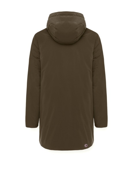 Piumino verde lungo reversibile con zip e cappuccio 2