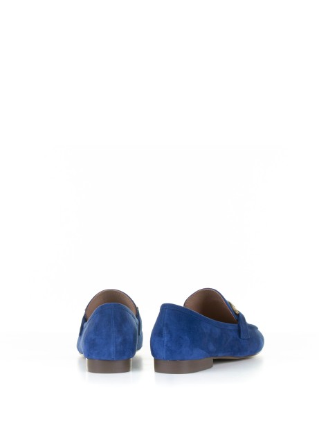 Blue suede moccasin with horsebit