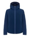 Reversible blue down jacket with zip and hood