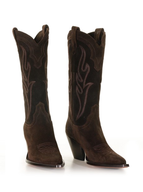 Santa Fe cowboy style Texan boot in embroidered suede