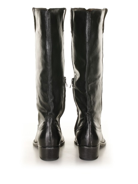 Black leather high boot