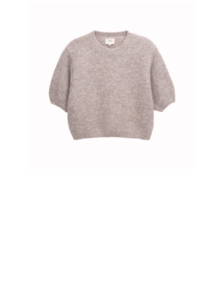 Beige short-sleeved crew-neck sweater