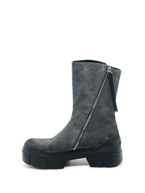 Grey Leather Ankle Boot with Zip