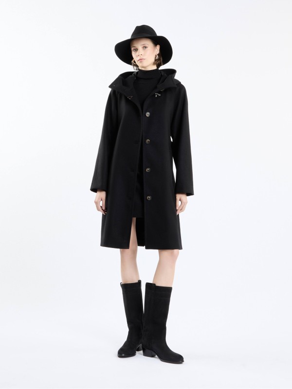 Cappotto donna blu con bottoni e cintura