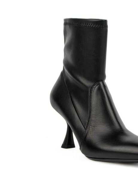 Black Stretch Leather Ankle Boot