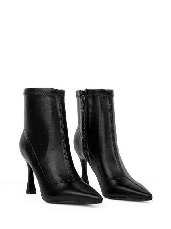 Black Stretch Leather Ankle Boot