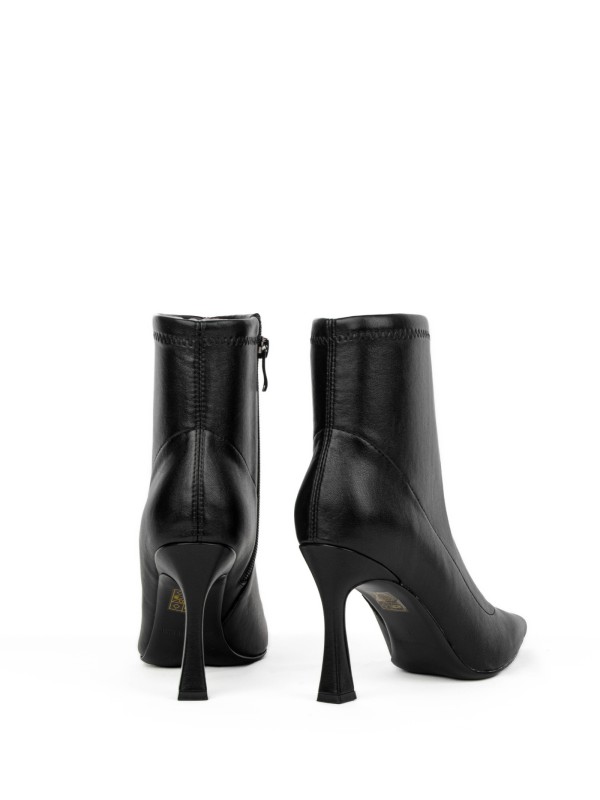 Black Stretch Leather Ankle Boot