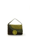 Borsa a tracolla in suede marrone verde e Lock in resina