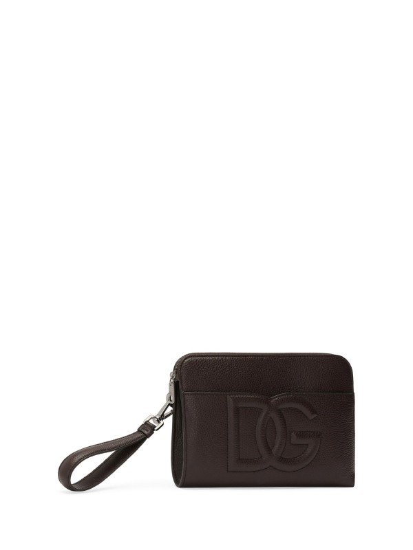 Pouch media in pelle  con zip cursore logato