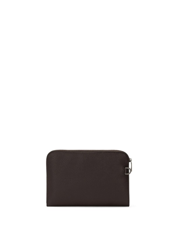 Pouch media in pelle  con zip cursore logato