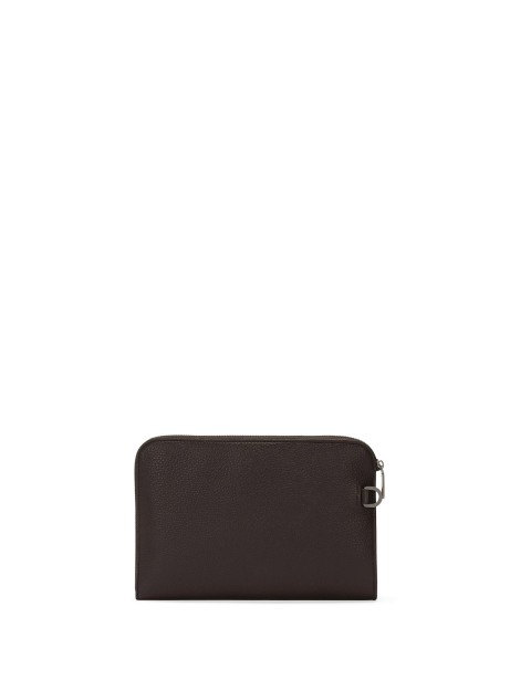 Pouch media in pelle  con zip cursore logato