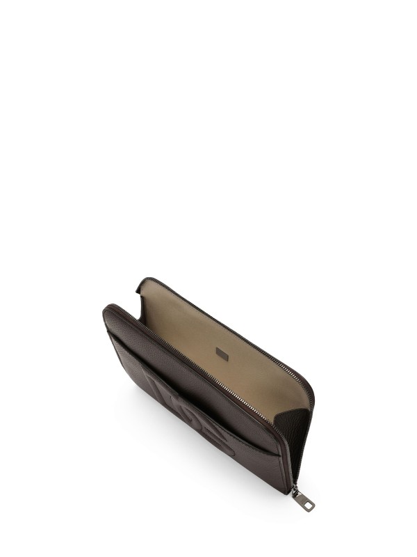 Pouch media in pelle  con zip cursore logato