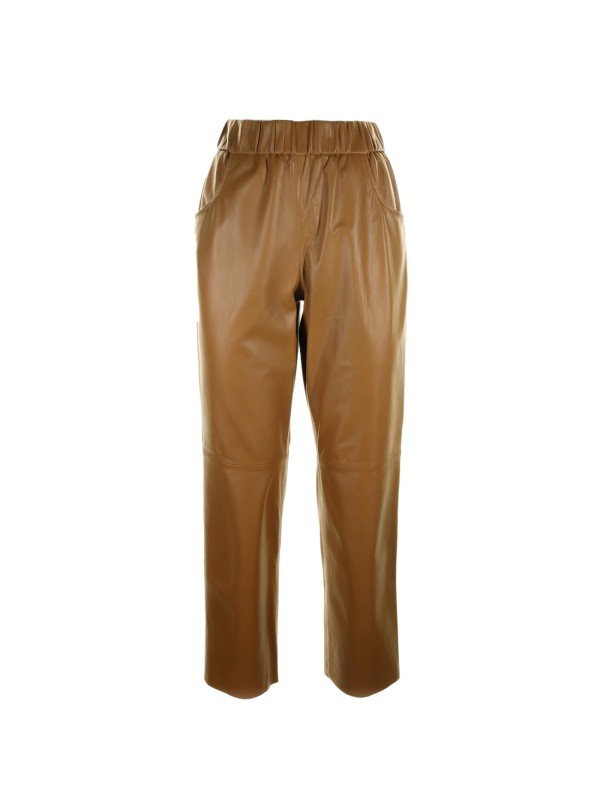 High-waisted leather trousers