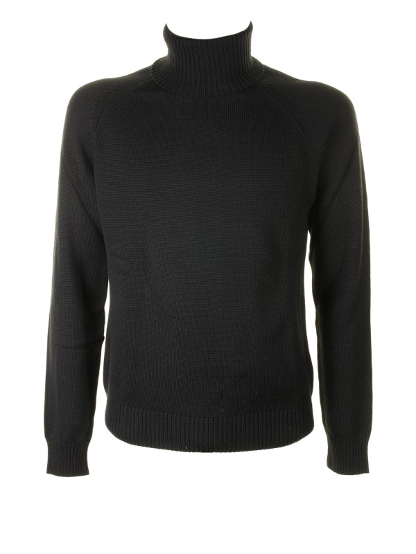 Black turtleneck with ribbed details