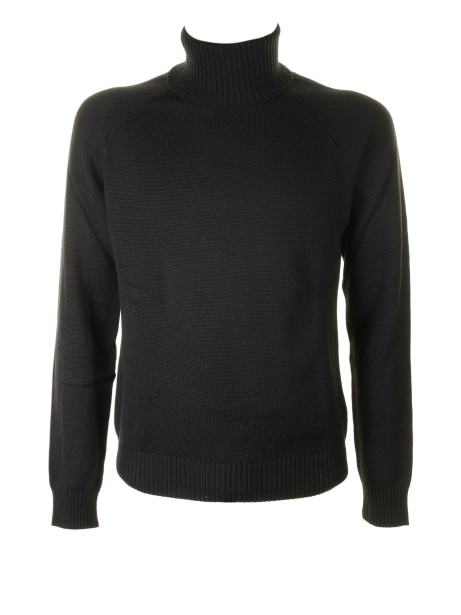 Black turtleneck with ribbed details