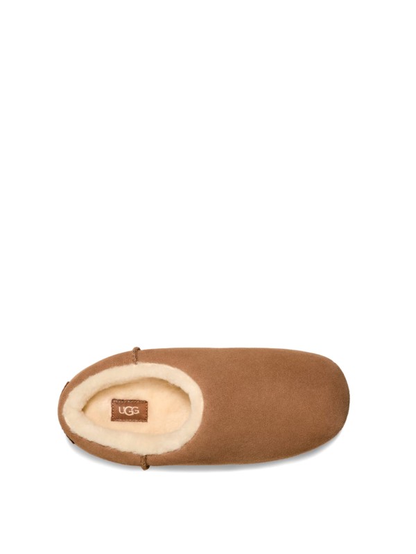 Pumped chestnut suede and faux fur slippers