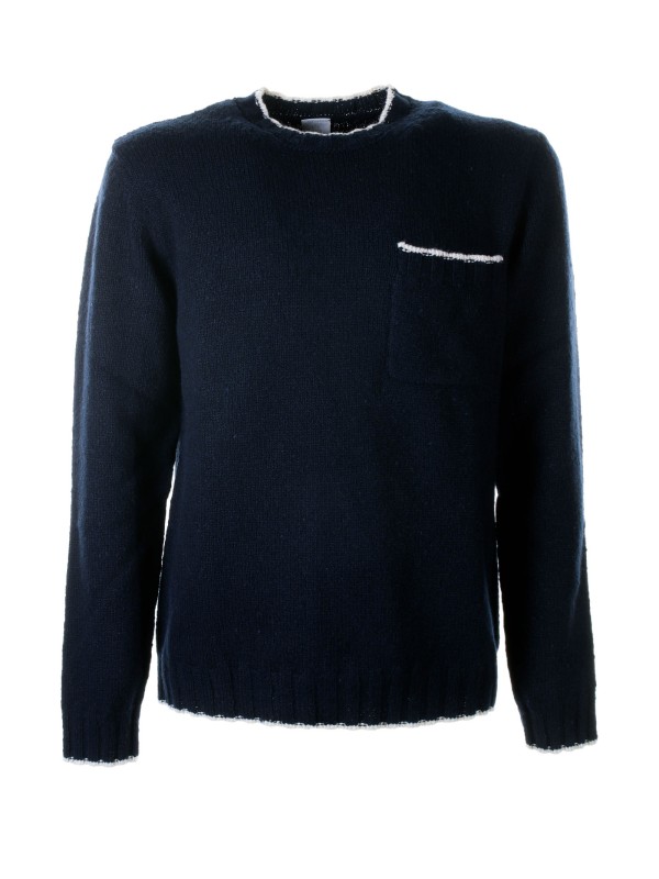 Maglia girocollo blu con taschino