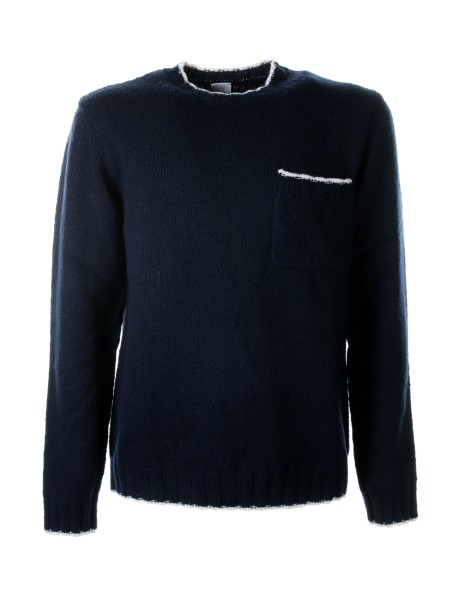 Maglia girocollo blu con taschino