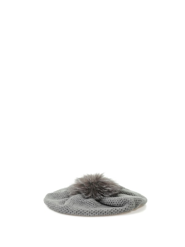 Basco a nido d'ape in puro cashmere con pompon