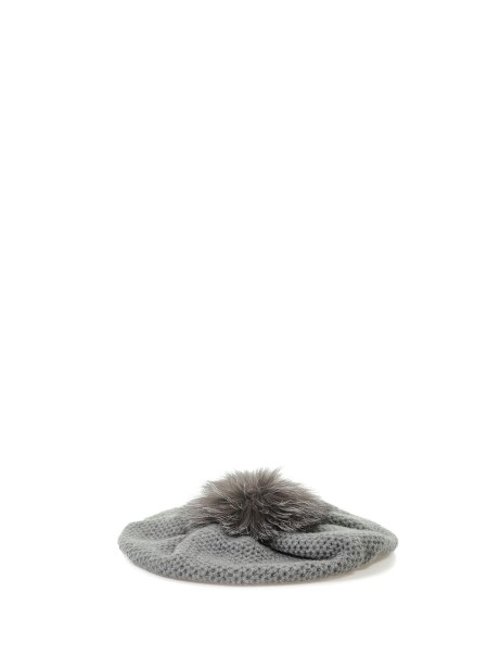 Basco a nido d'ape in puro cashmere con pompon