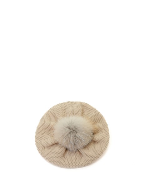 Honeycomb beret in pure cashmere with pompon 2