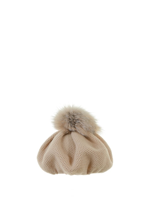 Basco a nido d'ape in puro cashmere con pompon