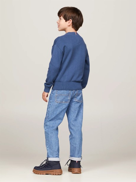 Kids Crewneck Sweater in Air Force Blue with Mini Logo