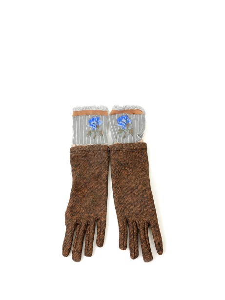 Gloves with flower in wool and fabric
