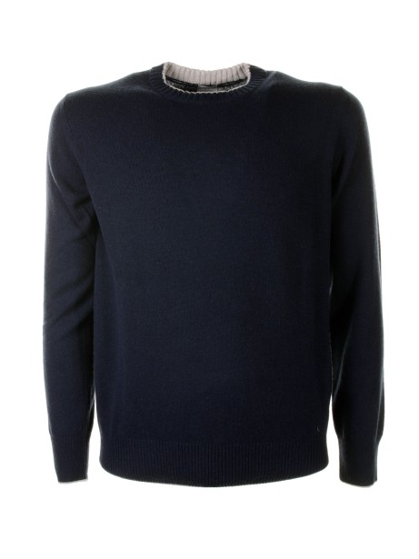 Blue crew-neck sweater in cashmere
