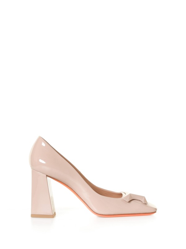 Pink leather pumps with accessory Pink leather pumps with accessory