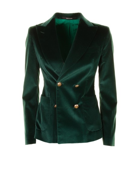 Double-breasted jacket in green velvet