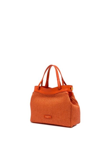 Ottavia double handle bag in woven straw fabric 2