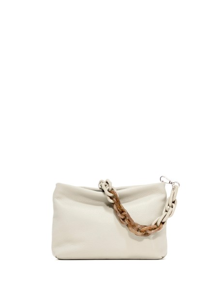 Brenda Clutch in cream hammered leather with resin chain