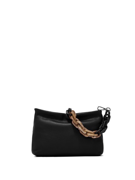 Brenda clutch bag in black hammered leather with resin chain