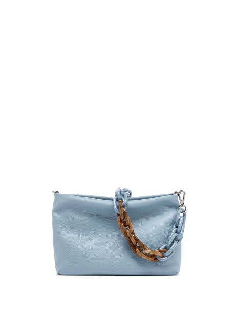 Brenda clutch bag in light blue hammered leather with resin chain