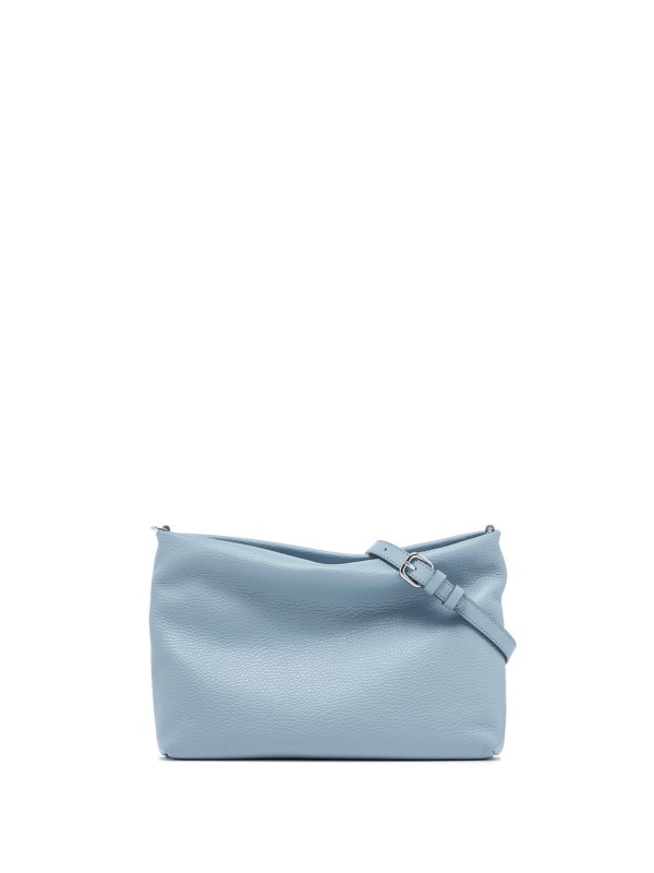 Brenda clutch bag in light blue hammered leather with resin chain