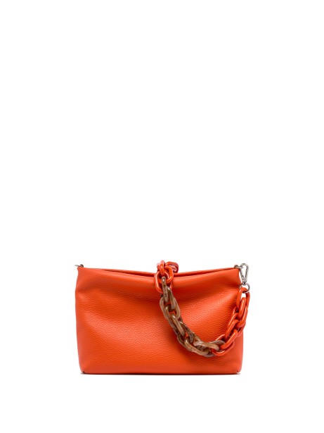 Brenda clutch bag in hammered coral leather with resin chain